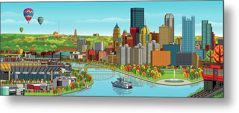 Pittsburgh Metal Print featuring the digital art Pittsburgh Panorama Autumn by Ron Magnes