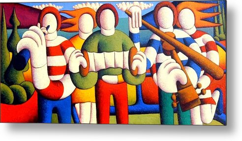 Landscape Metal Print featuring the painting Trad session with troupies by Alan Kenny