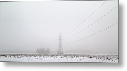 Fog Metal Print featuring the photograph Transmission Tower in Winter Fog by Stephen Russell Shilling