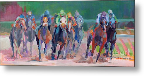 Saratoga Metal Print featuring the painting And Down the Stretch They Com by Kimberly Santini