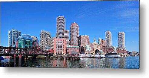 Boston Metal Print featuring the photograph Boston skyline over water by Songquan Deng