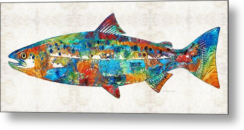 Salmon Metal Print featuring the painting Fish Art Print - Colorful Salmon - By Sharon Cummings by Sharon Cummings