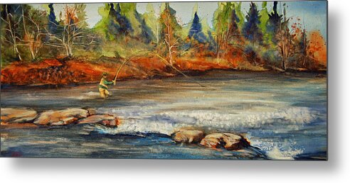 Fisherman Metal Print featuring the painting Fish On 2 by Jani Freimann