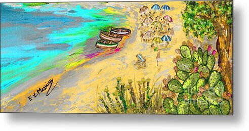 Oil Painting Metal Print featuring the painting La spiaggia by Loredana Messina