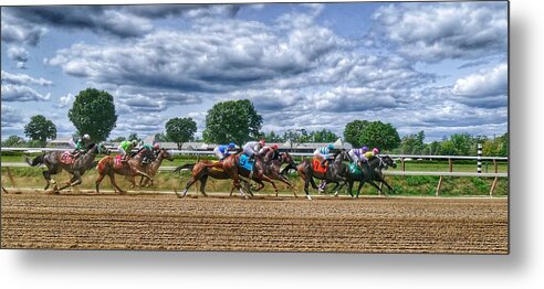 Race Horses Metal Print featuring the photograph Flying by Jeffrey Perkins