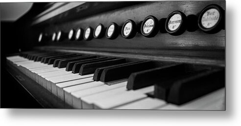 Organ Metal Print featuring the photograph Keys And Knobs In Black and White by Greg and Chrystal Mimbs