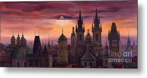 Cityscape Metal Print featuring the painting Prague City of hundres spiers by Yuriy Shevchuk