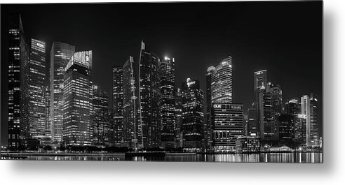 Panorama Metal Print featuring the photograph Singapore Skyline Panorama Black and White by Rick Deacon