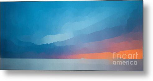 Landscape Metal Print featuring the painting Sunset over the ocean by Edward Fielding