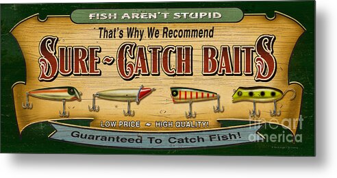 Jon Q Wright Metal Print featuring the painting Sure Catch Baits Sign by JQ Licensing