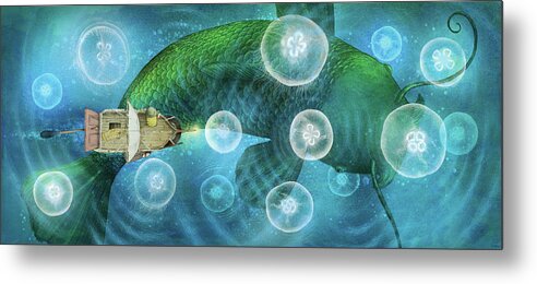 Fish Metal Print featuring the drawing The Sea of Moon Jellies by Eric Fan