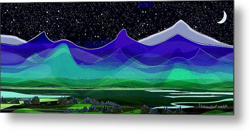 415 D - Landscape With Many Hills Metal Print featuring the digital art 415 D - Landscape with Meadows and Mountains by Irmgard Schoendorf Welch