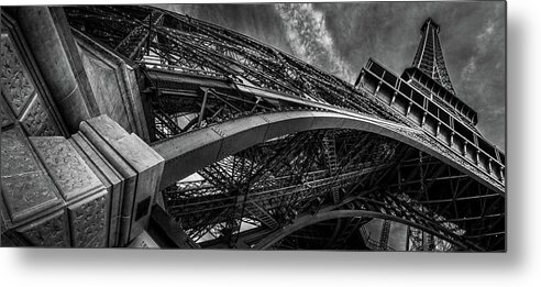 Black And White Metal Print featuring the photograph Eiffel Tower Panorama by Serge Ramelli