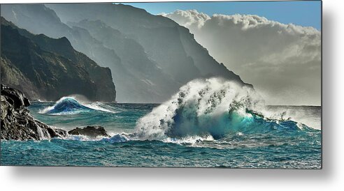 Nature Metal Print featuring the photograph More Waves in Kauai by Jon Glaser