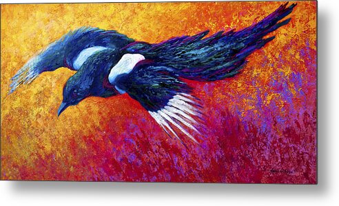 Crows Metal Print featuring the painting Magpie in Flight by Marion Rose