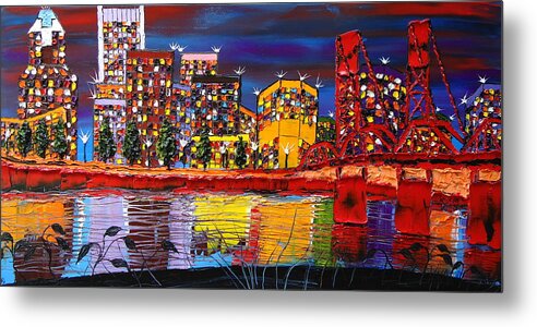 The Beauty Of Red Metal Print featuring the painting Portland City Lights 11 by James Dunbar