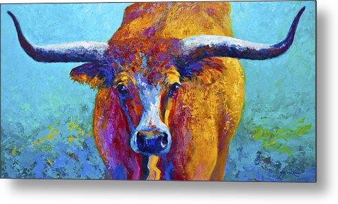 Western Paintings Metal Print featuring the painting Widespread - Texas Longhorn by Marion Rose