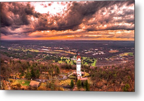 Heublein Metal Print featuring the photograph Heublein Tower, Simsbury Connecticut, Cloudy Sunset #3 by Mike Gearin