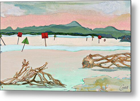 Noosa Lakes Water Landscapes Boating Subtropical Sunshine Coast Australia Metal Print featuring the painting Cootharaba Dusk by Joan Cordell