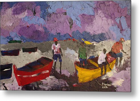 African Art Metal Print featuring the painting Dark Purple Fishing Sky by Tarizai Munsvhenga