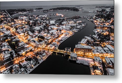 Winter Metal Print featuring the photograph Winter Twilight in Mystic Connecticut #1 by Mike Gearin