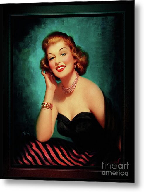 Brunette Metal Print featuring the painting Evening Glamour Girl by Art Frahm Glamour Pin-up Wall Art Decor by Rolando Burbon