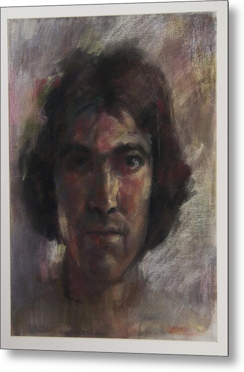 Selfportrait- Pastel Metal Print featuring the drawing Little Selfportrait by Paez Antonio