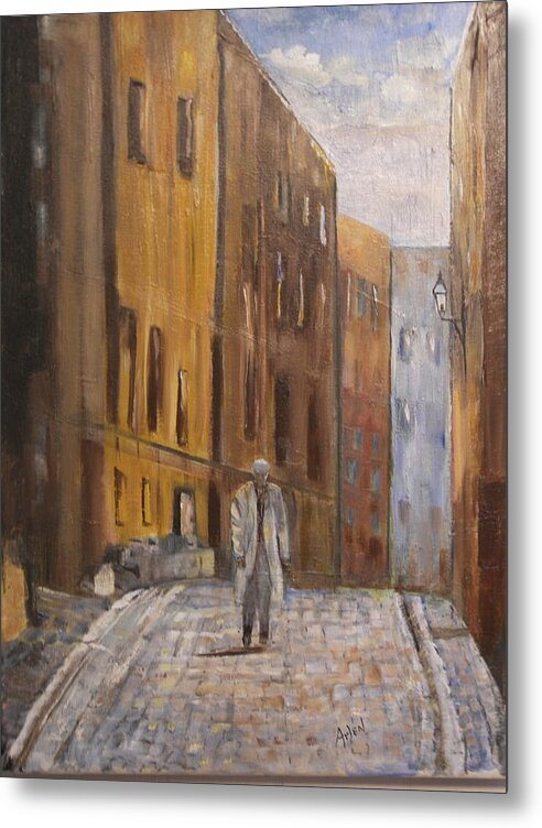 Cobble Streets Metal Print featuring the painting My daily wallk by Arlen Avernian - Thorensen