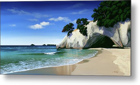 Cathedral Cove Metal Print featuring the painting New Zealand Cathedral Cove by Linelle Stacey by Linelle Stacey