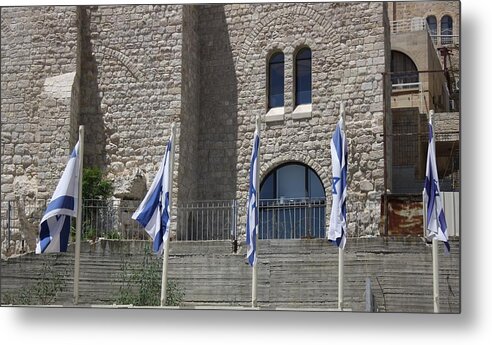 Stone Metal Print featuring the photograph Flags at the Kotel by Julie Alison