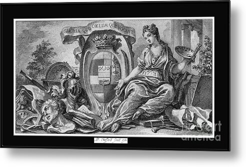 Vignette With Shield Of Arms Metal Print featuring the painting Vignette With Shield of Arms and an Allegory for the Arts by Engraver Pierre Philippe Choffard by Rolando Burbon