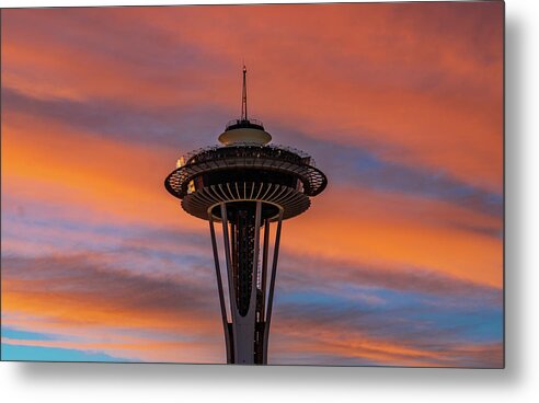 _emeraldcity Metal Print featuring the tapestry - textile Space Needle Sunset #3 by Tommy Farnsworth