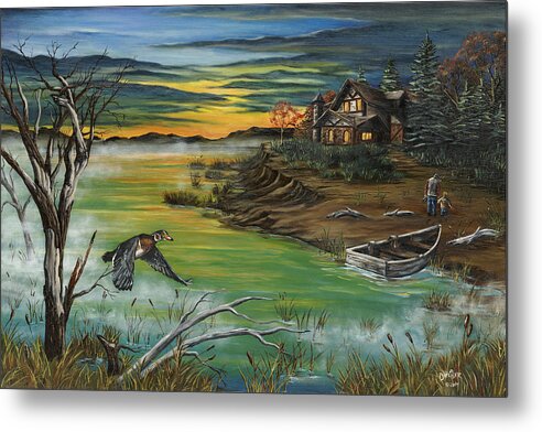 Landscape Metal Print featuring the painting The Fisherman's Protege by Jim Olheiser