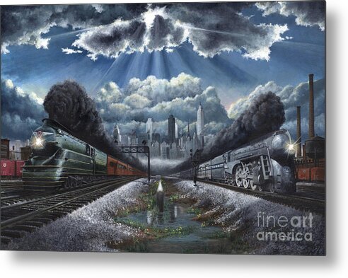 Trains Metal Print featuring the painting The Race by David Mittner