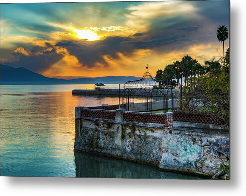 _books Metal Print featuring the photograph Sunset on Lake Chapala #3 by Tommy Farnsworth