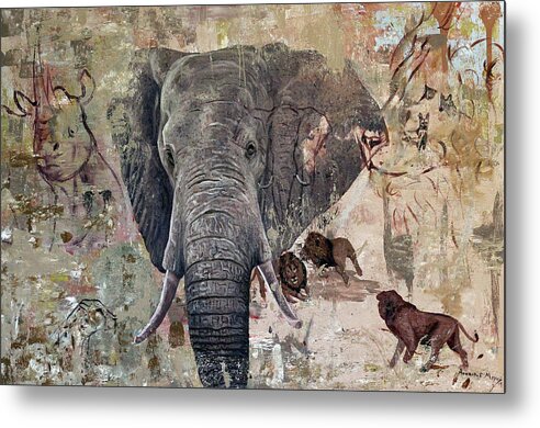  Metal Print featuring the painting African Bull by Ronnie Moyo