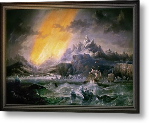 Hms Erebus Metal Print featuring the painting HMS Erebus and Terror in the Antarctic by James Wilson Carmichael by Rolando Burbon