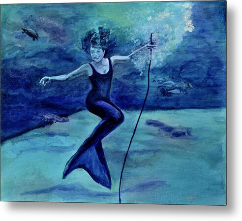 Weeki Wachee Mermaid Metal Print featuring the painting Grace Under Water by Julie Komenda