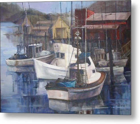  Busy Fishing Marina In Oregon Metal Print featuring the painting Home Port by Barbara Field