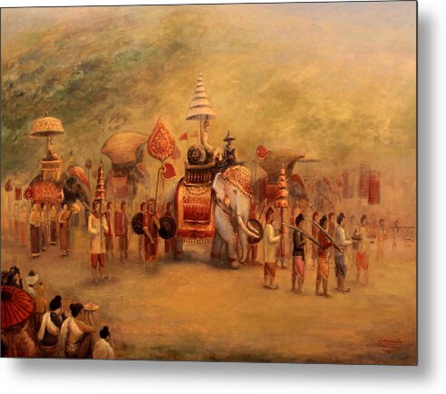 Luang Prabang Metal Print featuring the painting Procession of the King by Sompaseuth Chounlamany