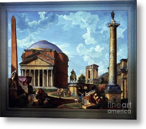 Architectural Fantasy Metal Print featuring the painting Fantasy View with the Pantheon and other Monuments of Old Rome by Rolando Burbon