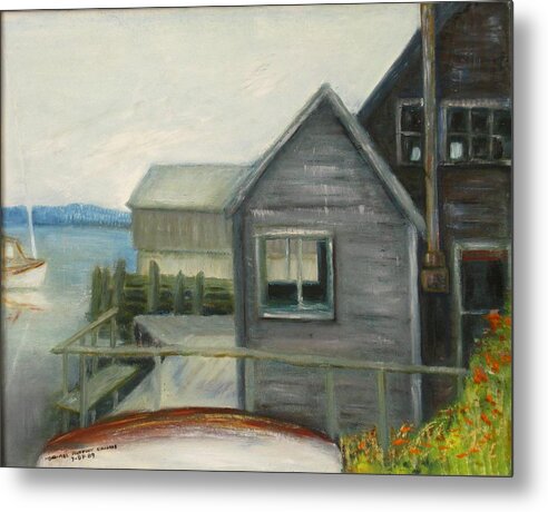Landscape Metal Print featuring the painting A Last Look at Port Clyde by Michael Anthony Edwards