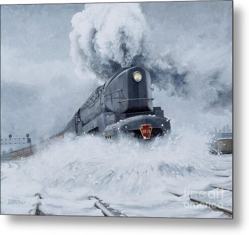 Train Metal Print featuring the painting Dashing Through the Snow by David Mittner
