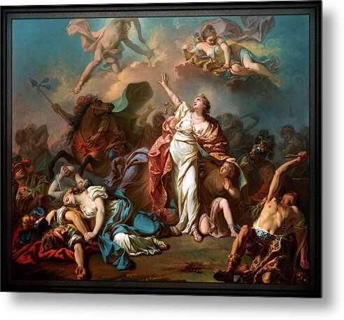 Apollo And Diana Metal Print featuring the painting Apollo and Diana Attacking the Children of Niobe by Jacques- Louis David by Rolando Burbon