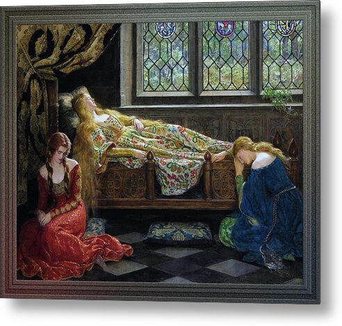 The Sleeping Beauty Metal Print featuring the painting The Sleeping Beauty by John Collier by Rolando Burbon