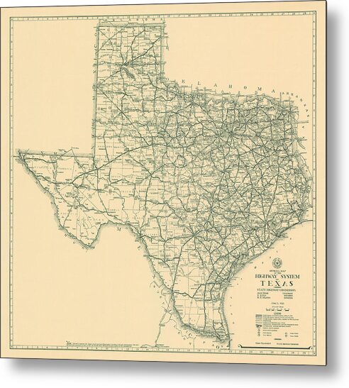 Map Metal Print featuring the digital art Texas 1933, Texas Highway Department by Texas Map Store