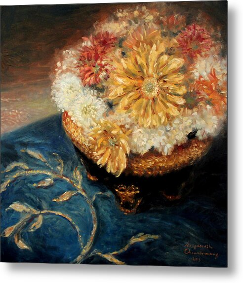 Chrysanthemum Metal Print featuring the painting Autumn Fowers by Sompaseuth Chounlamany