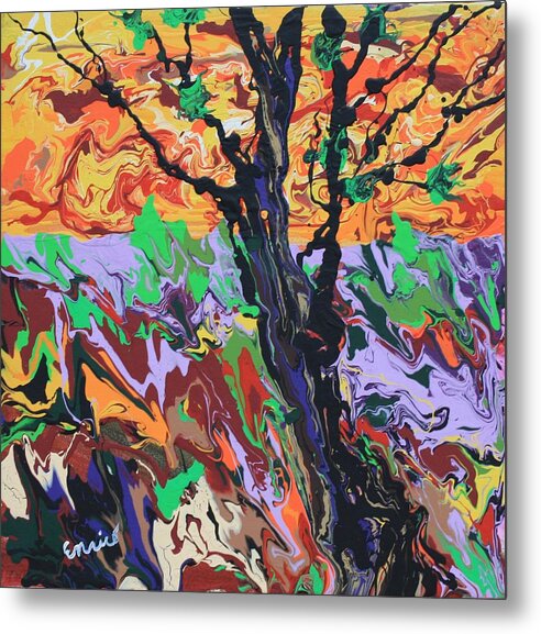 Kaleidoscape Metal Print featuring the painting Lone Oak by Art Enrico