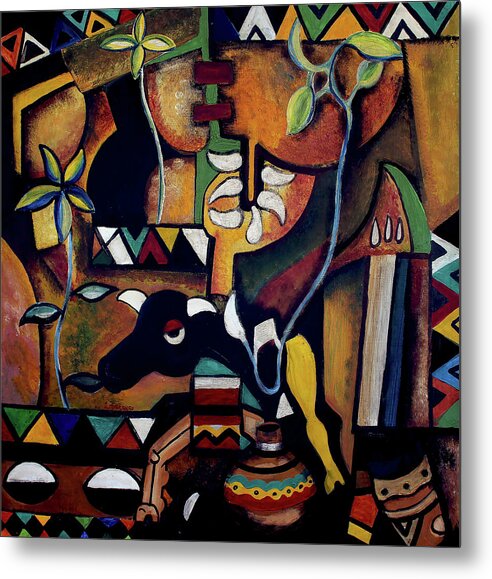 African Art Metal Print featuring the painting The Bull of Peace by Speelman Mahlangu
