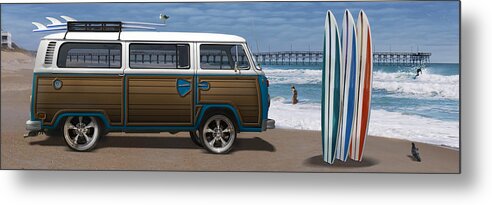 1970 Vw Bus Metal Print featuring the photograph 1970 VW Bus Woody by Mike McGlothlen